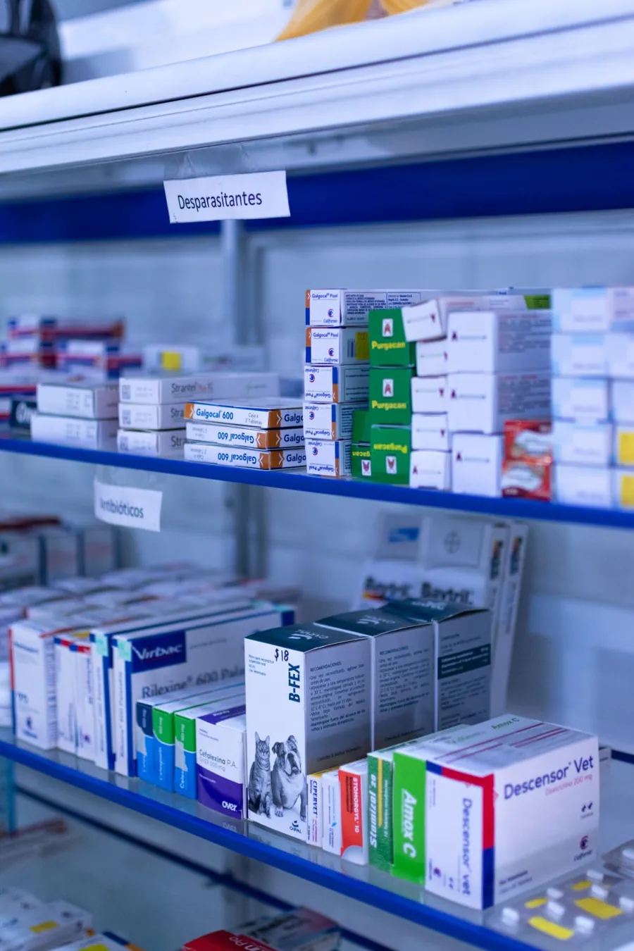 Estantería de la farmacia veterinaria propia de Anisanar